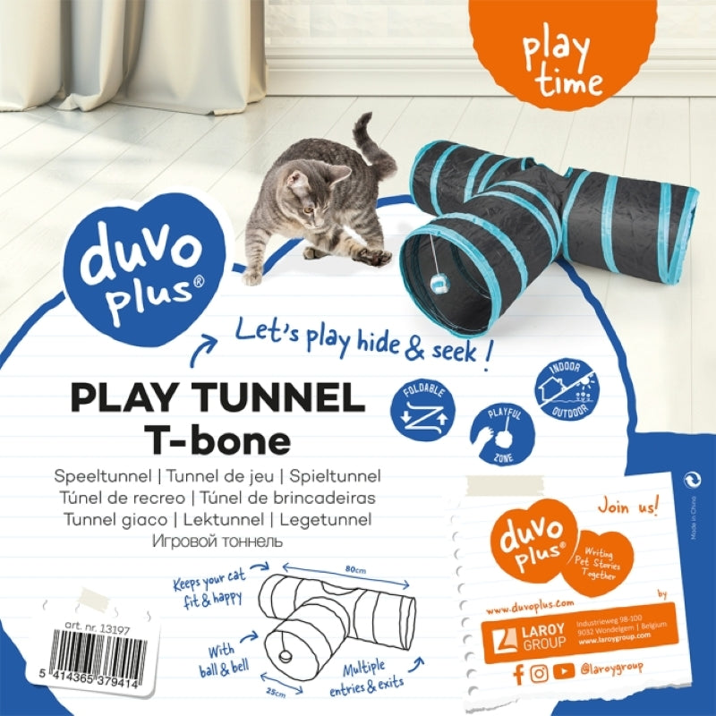 DuvoPlus Katzen Spieltunnel T-Form mit Ball und Glöckchen