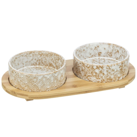 Trixie Napf Set Keramik Bambus Katzennapf 2 Keramiknäpfe 300 ml Futter und Wassernapf