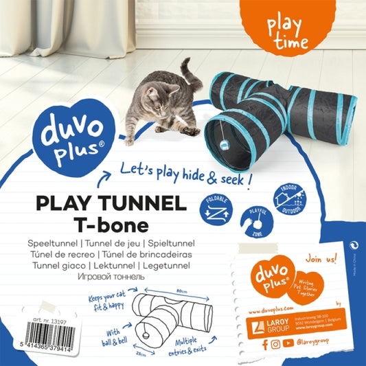DuvoPlus Katzen Spieltunnel T-Form mit Ball und Glöckchen