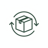 Großes, klares Rückgabe-Icon für Onlineshop-Schnellinfo. Thema: Faire Rückgabe. Minimalistisches Linien-Icon mit geschlossenem Karton und gebogenem Rückgabe-Pfeil. Icon zentriert, nimmt 70–80 % der Bildfläche ein, dicke gleichmäßige Linien, klare einfache Formen, sehr gut erkennbar auch in kleiner Darstellung. Farbe des Icons: Dunkelgrau oder sehr dunkles Grün. Hintergrund: reines Weiß (#FFFFFF), einfarbig, keine Verläufe, keine Schatten, keine Farbstiche. Stil: modern, professionell, ruhig, nicht verspielt