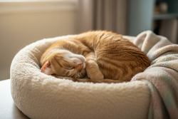 Katze am schlafen in einem Katzenbett ruhe 